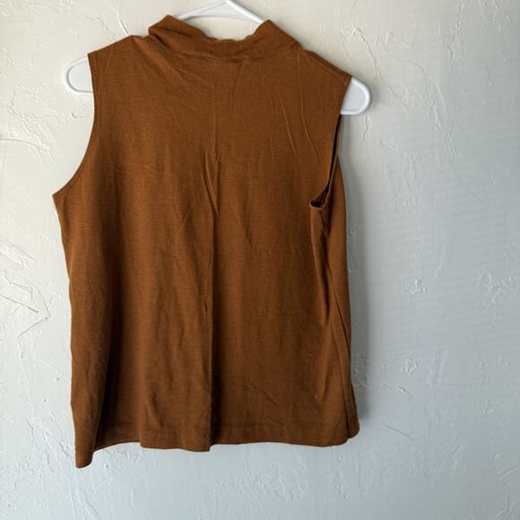 Judy Knapp Shirt 70s Vintage Brown Mock Neck Sleeveless Boho Pocket Aztec Trim - Picture 6 of 6